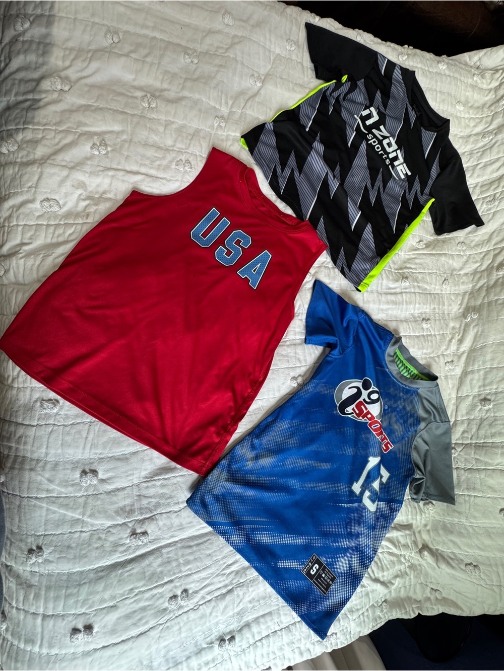 USA Red Athletic Tank & Two Sports Tees - Red, Black, Blue Combo Boys size 10-12